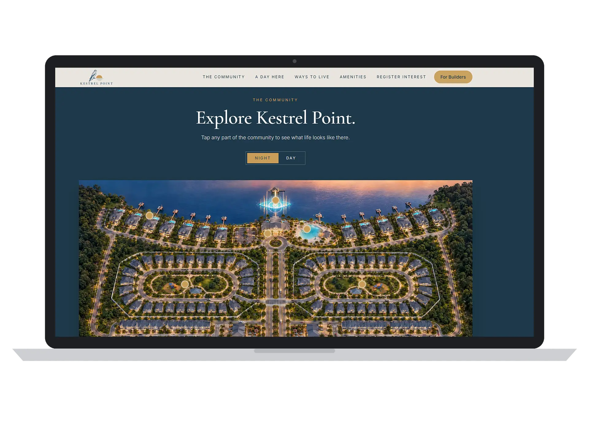 The Kestrel Point website on a laptop, showing the interactive site map.